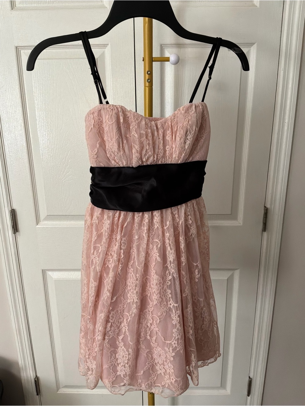 Speechless Dusty Blush Lace Mini Dress With Satin Tie Waist